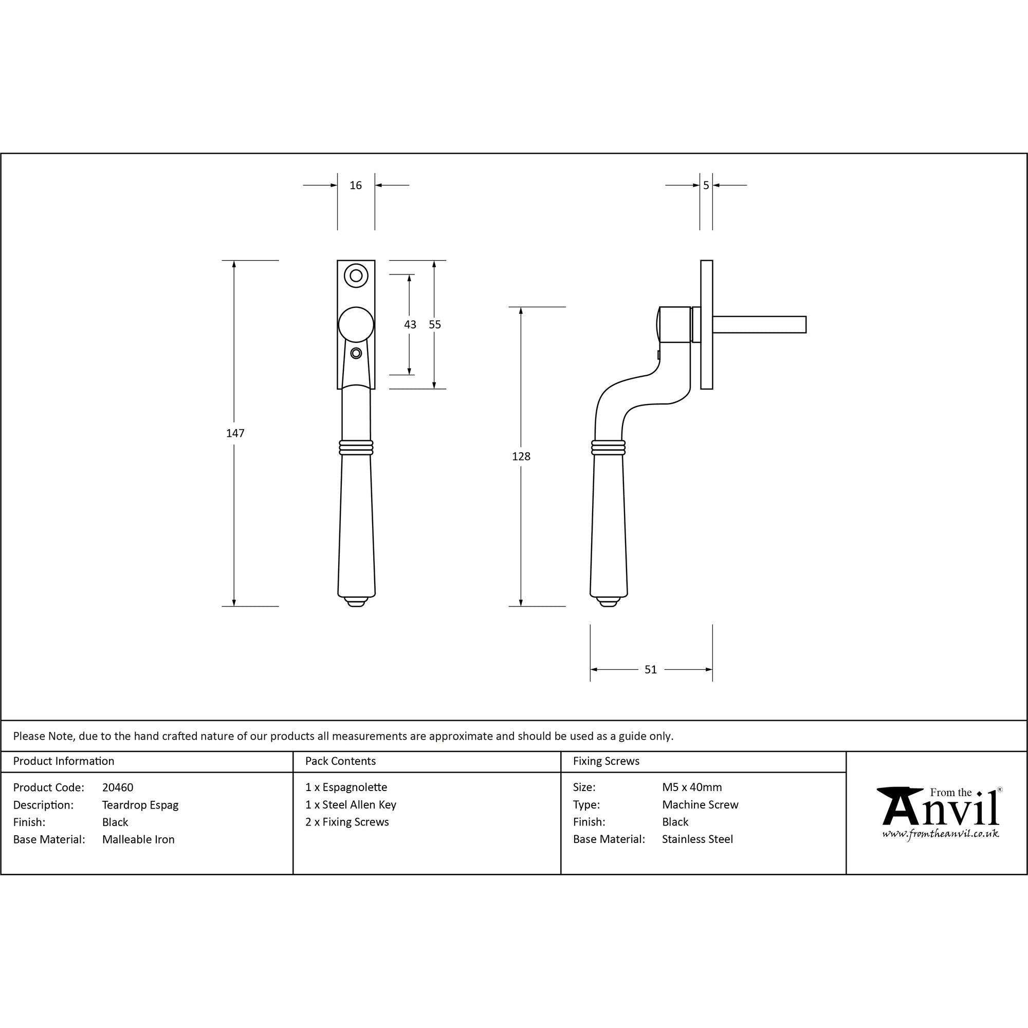Black Teardrop Espag | From The Anvil - Espag. Fasteners - From The Anvil - Yester Home