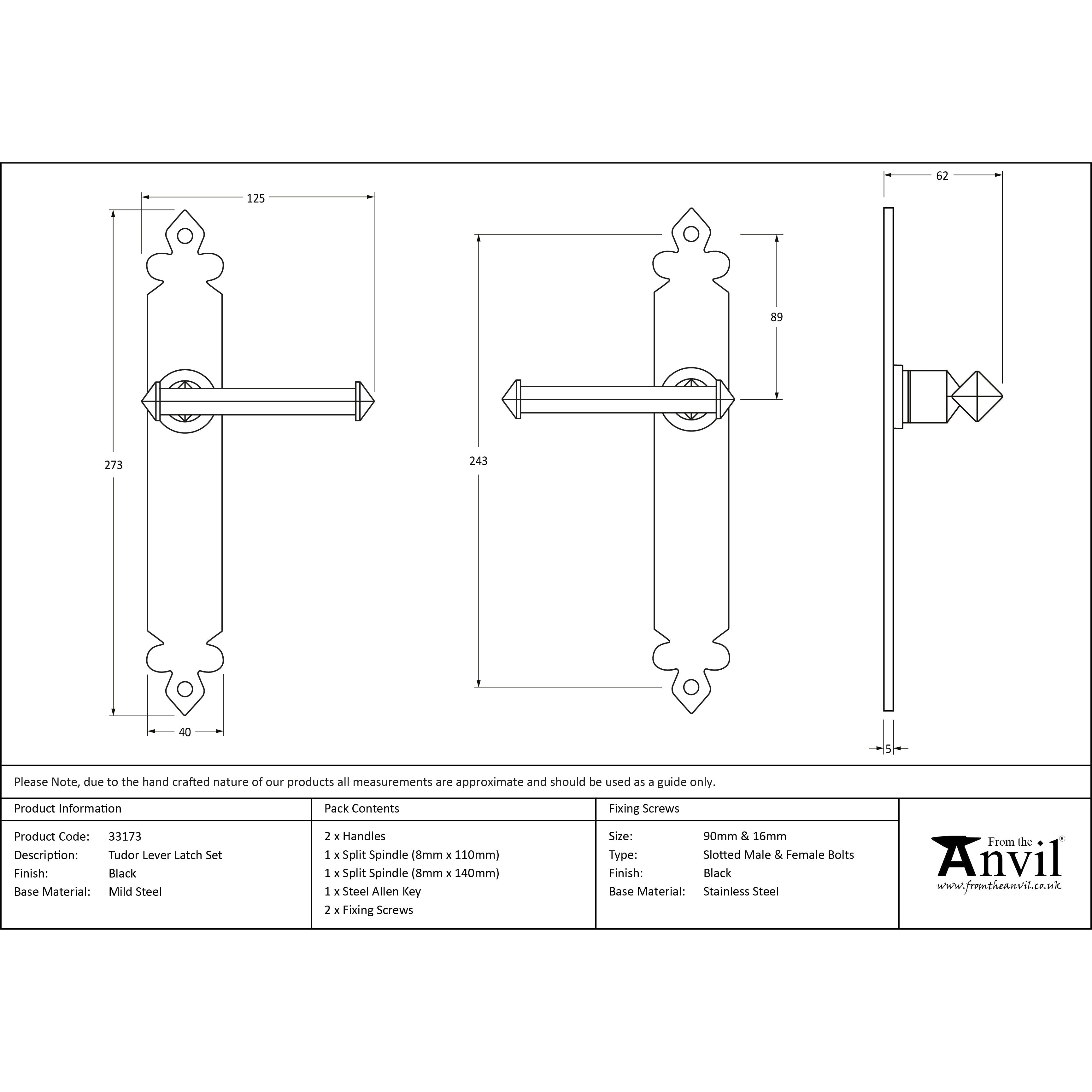 Black Tudor Lever Latch Set | From The Anvil-Lever Latch-Yester Home
