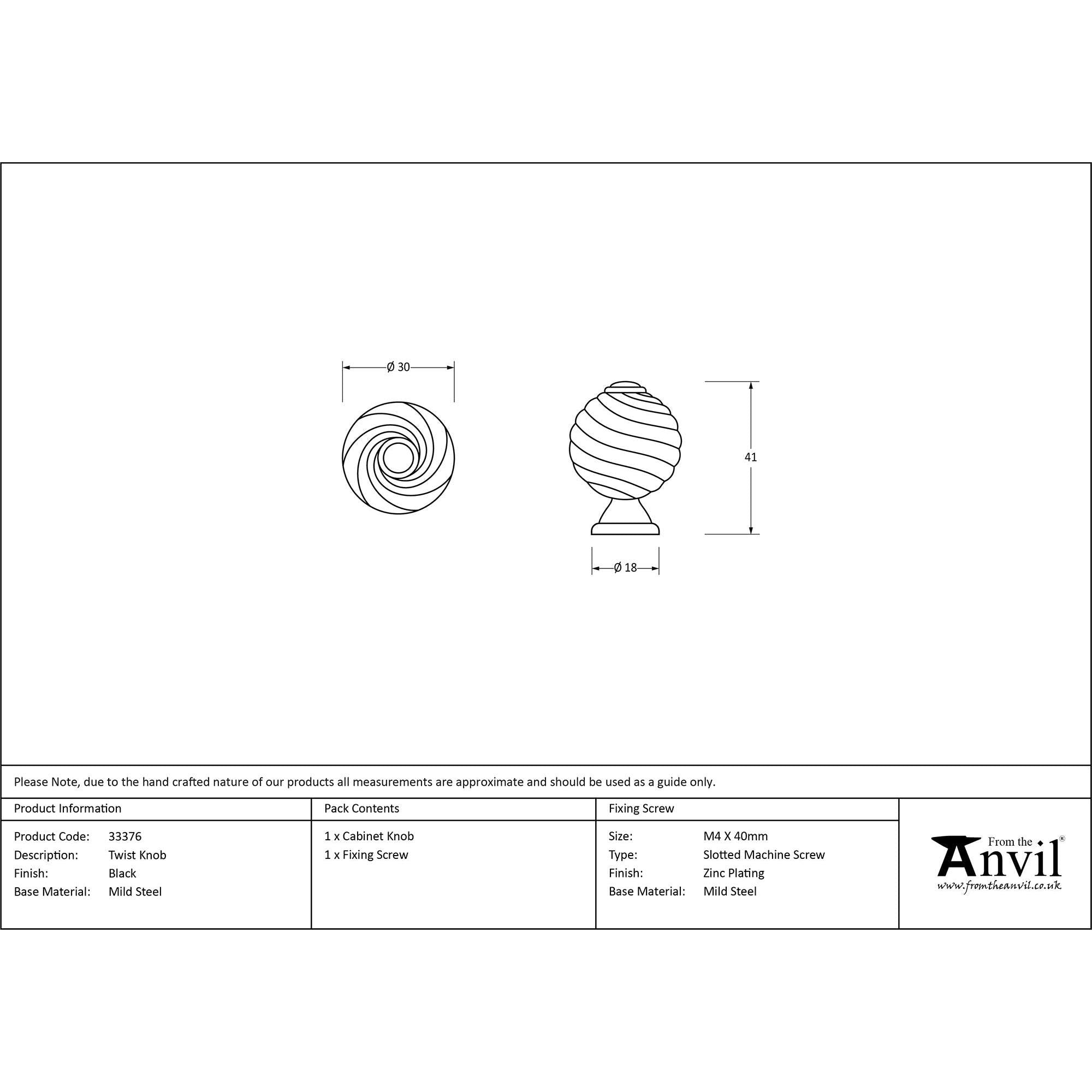 Black Twist Cabinet Knob | From The Anvil - Cabinet Knobs - From The Anvil - Yester Home