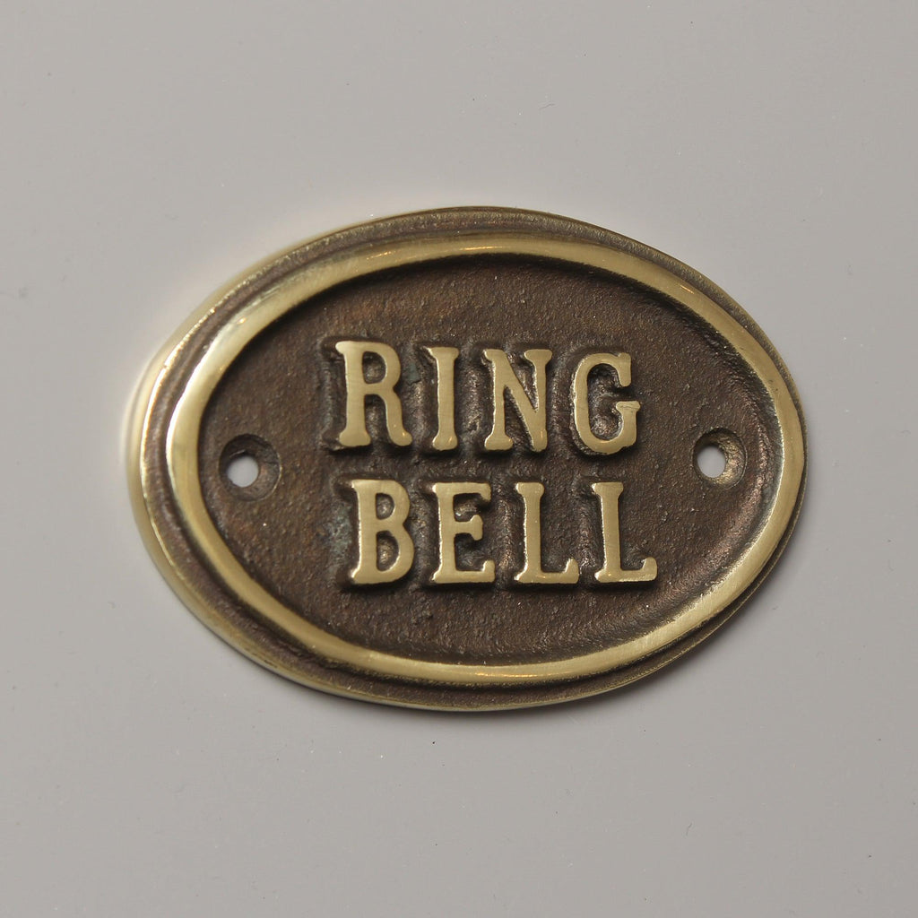 Brass Ring Bell Door Sign · 10 x 5cm ·