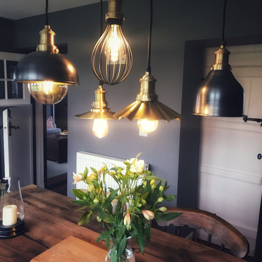 Brooklyn 5 Wire Pendant - Brass - Includes Shades-Ceiling Lights-Yester Home