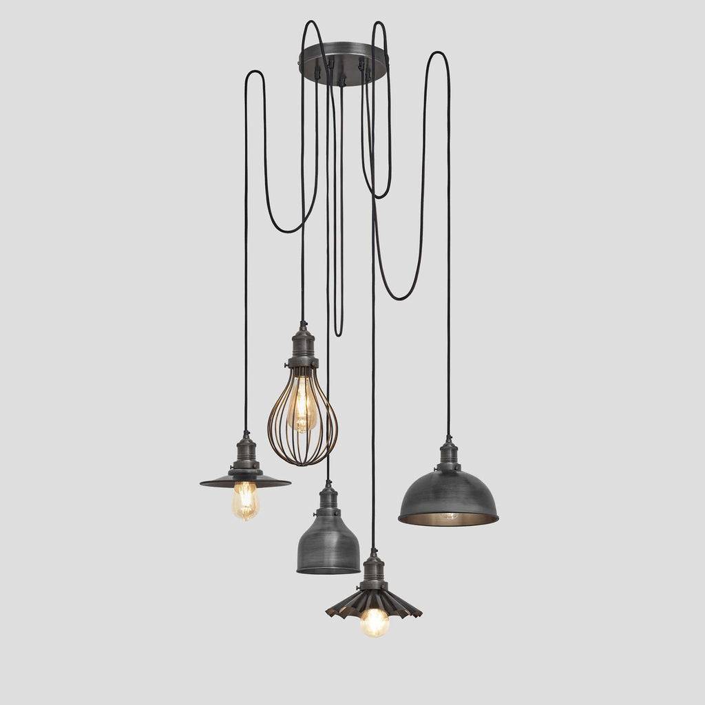 Brooklyn 5 Wire Pendant - Pewter - Includes Shades-Ceiling Lights-Yester Home