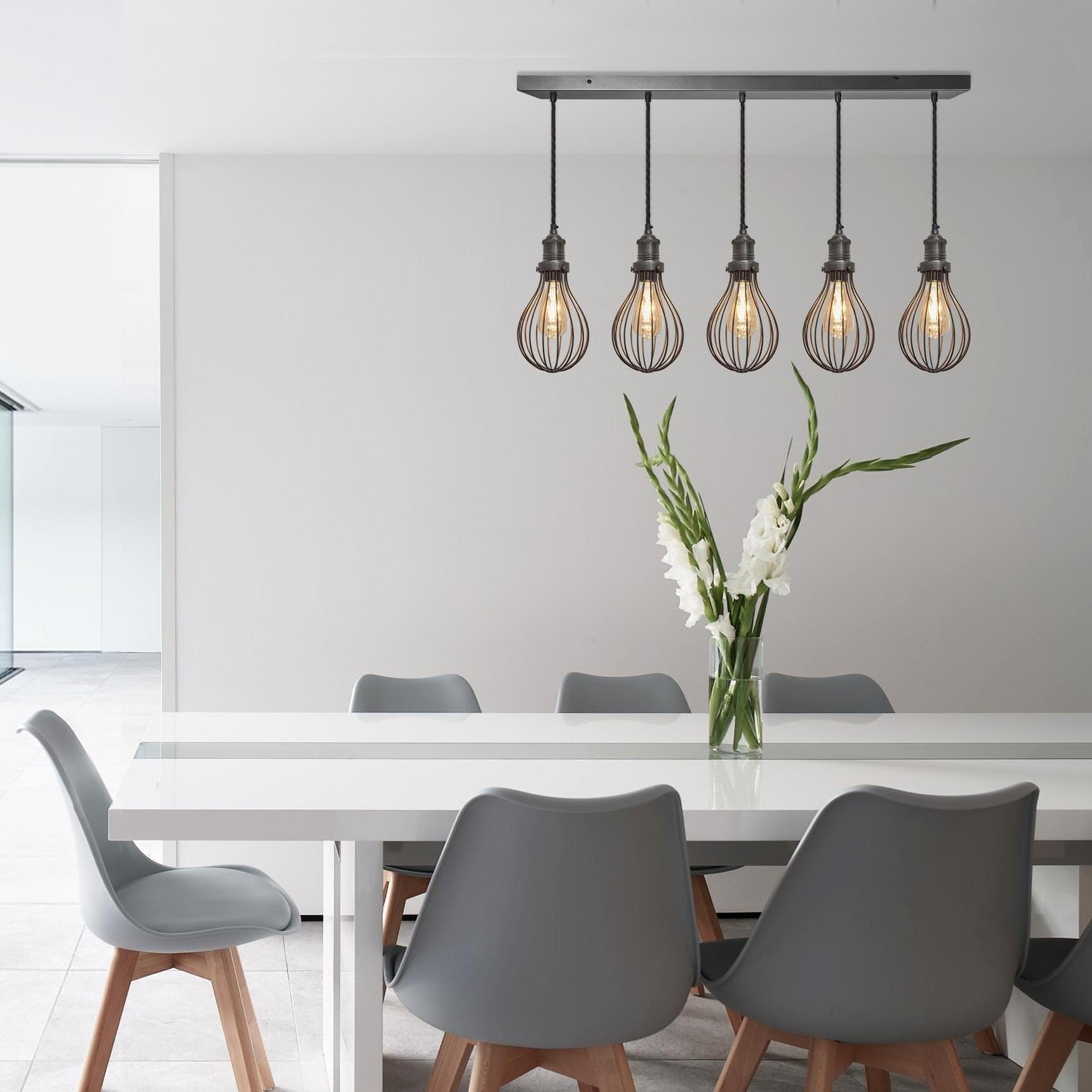 Brooklyn Balloon Cage 5 Wire Cluster Lights - 6 inch - Pewter-Ceiling Lights-Yester Home