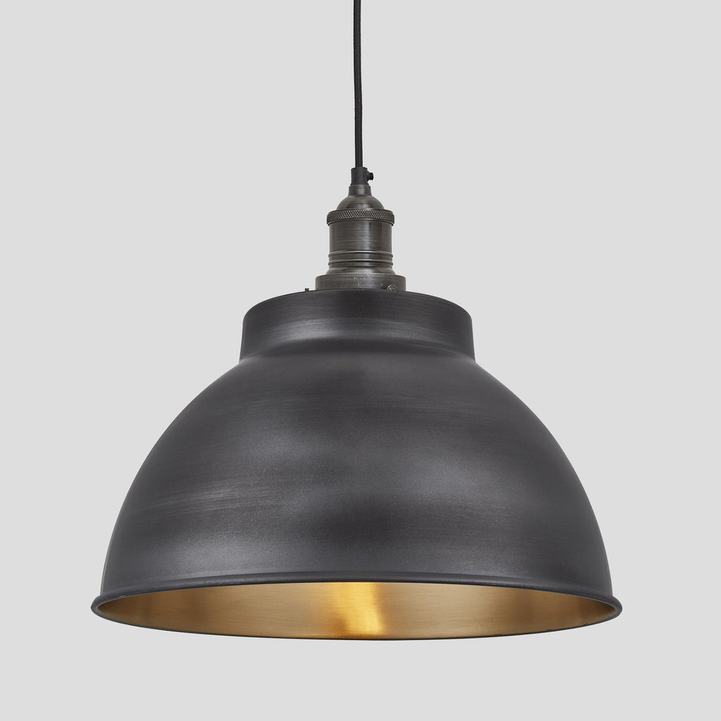 Brooklyn Dome Pendant - 13 Inch - Pewter & Brass-Ceiling Lights-Yester Home