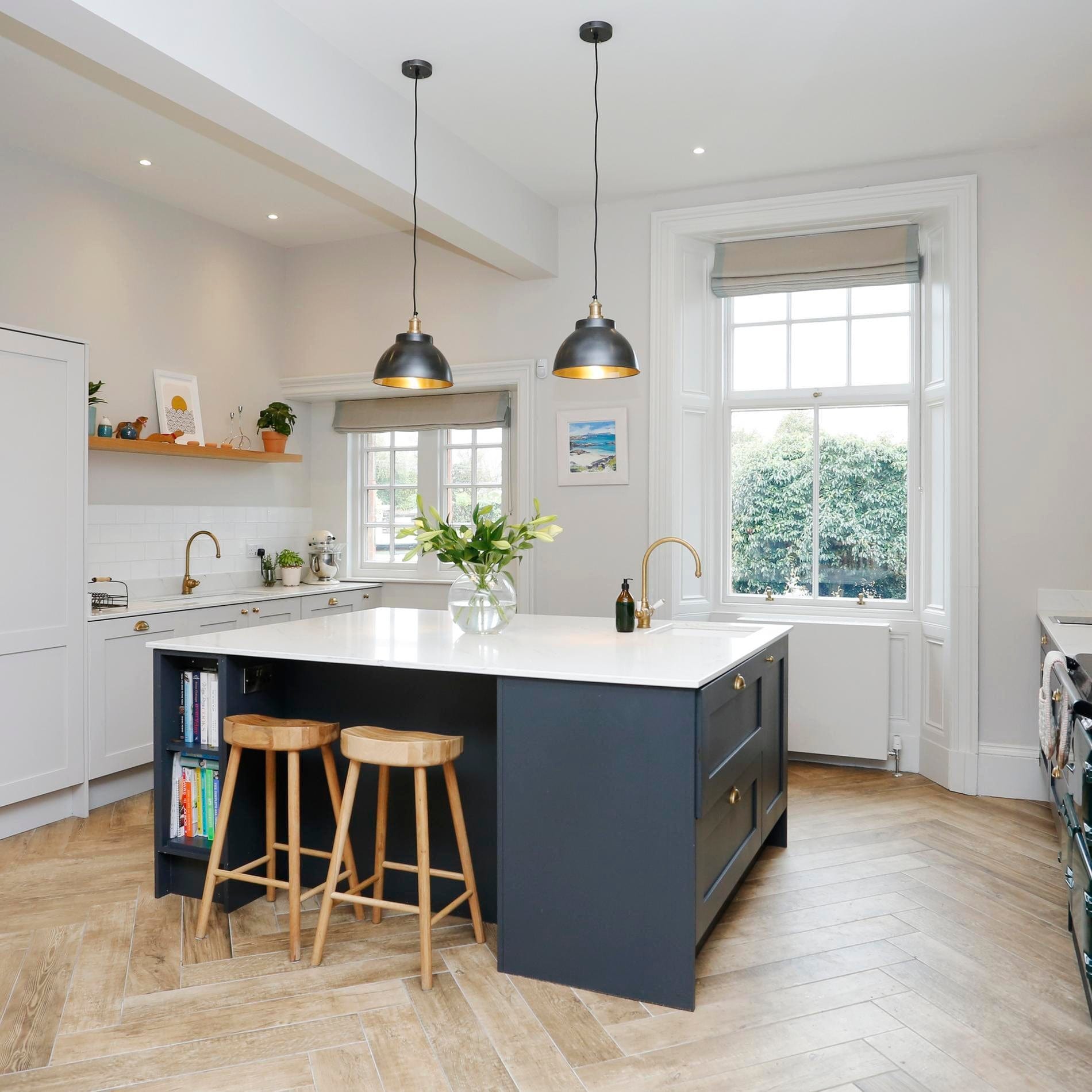 Brooklyn Dome Pendant - 13 Inch - Pewter & Brass-Ceiling Lights-Yester Home