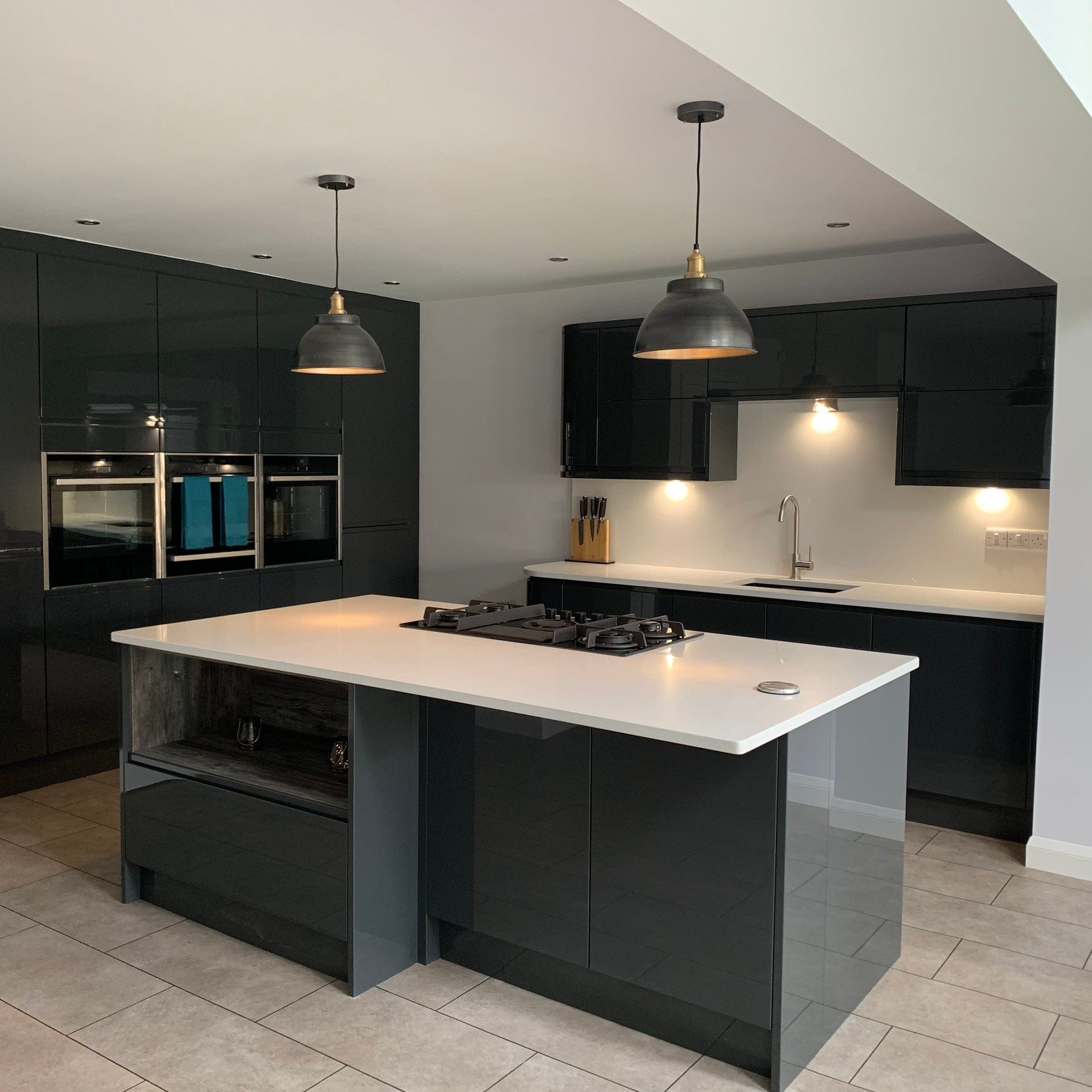 Brooklyn Dome Pendant - 13 Inch - Pewter & Brass-Ceiling Lights-Yester Home