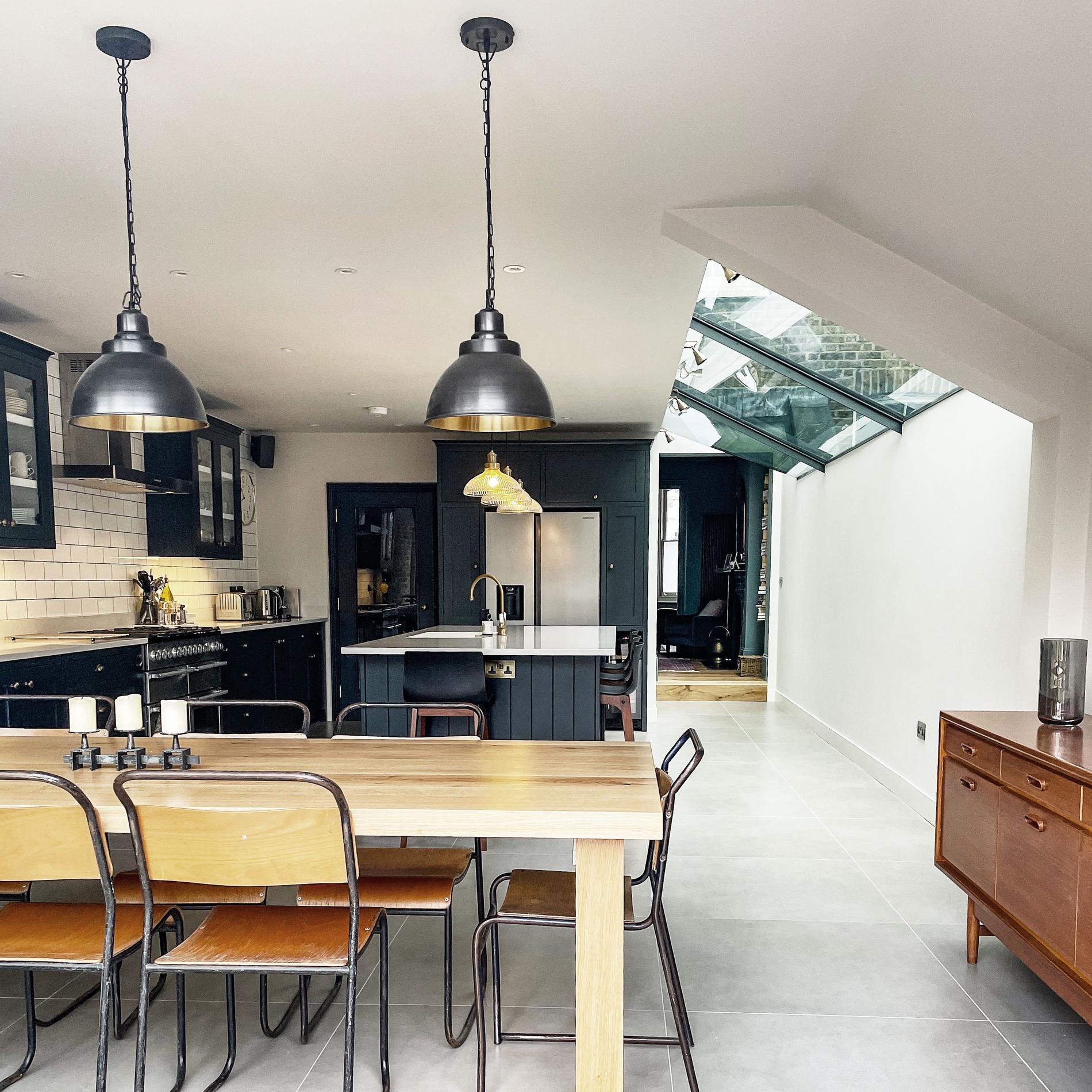 Brooklyn Dome Pendant - 13 Inch - Pewter & Brass-Ceiling Lights-Yester Home