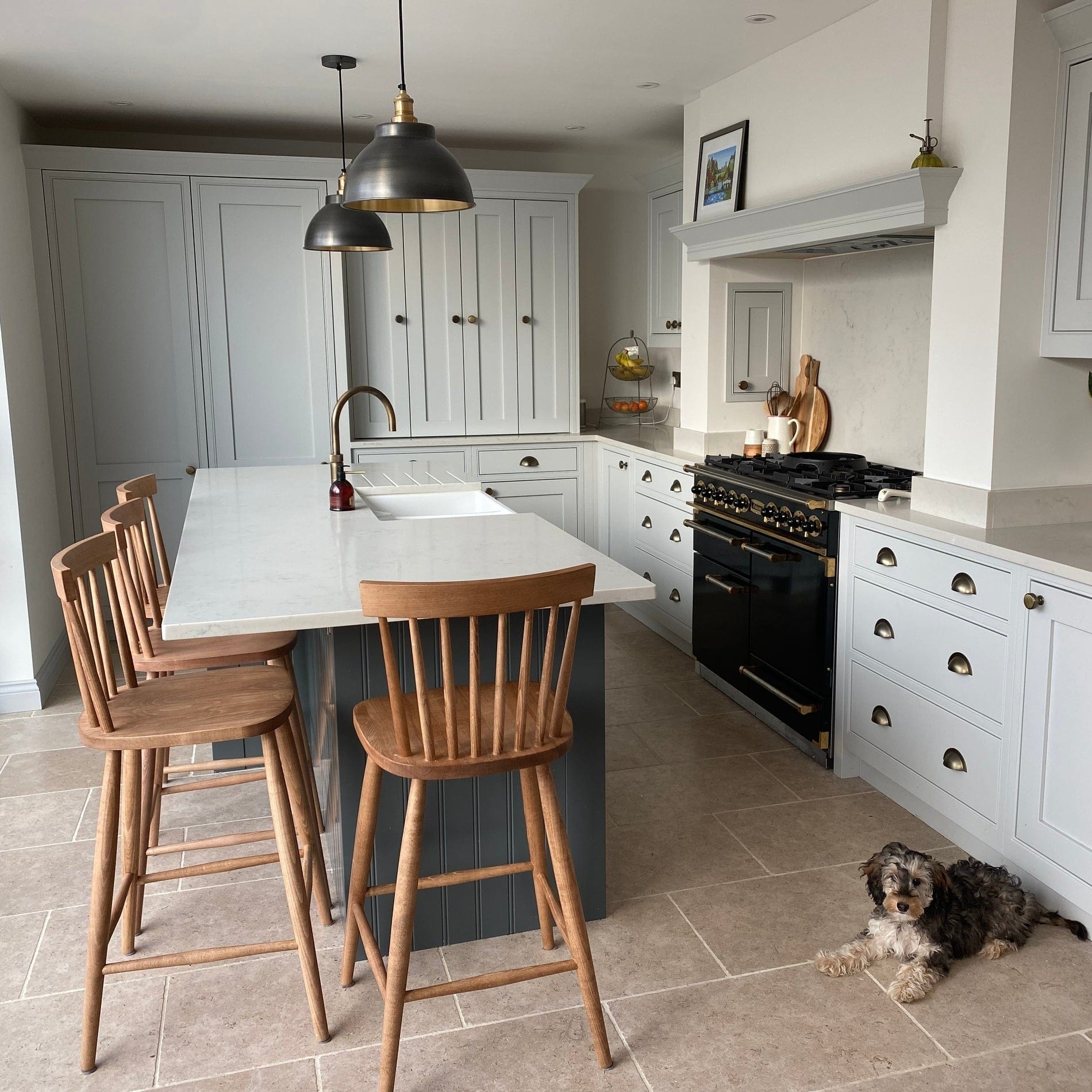 Brooklyn Dome Pendant - 13 Inch - Pewter & Brass-Ceiling Lights-Yester Home