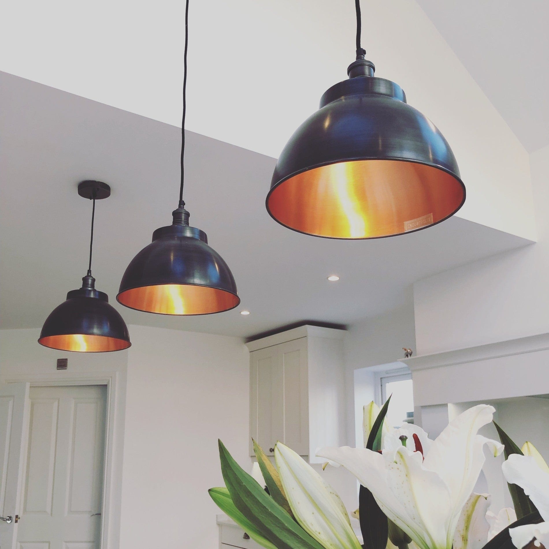 Brooklyn Dome Pendant - 13 Inch - Pewter & Copper-Ceiling Lights-Yester Home