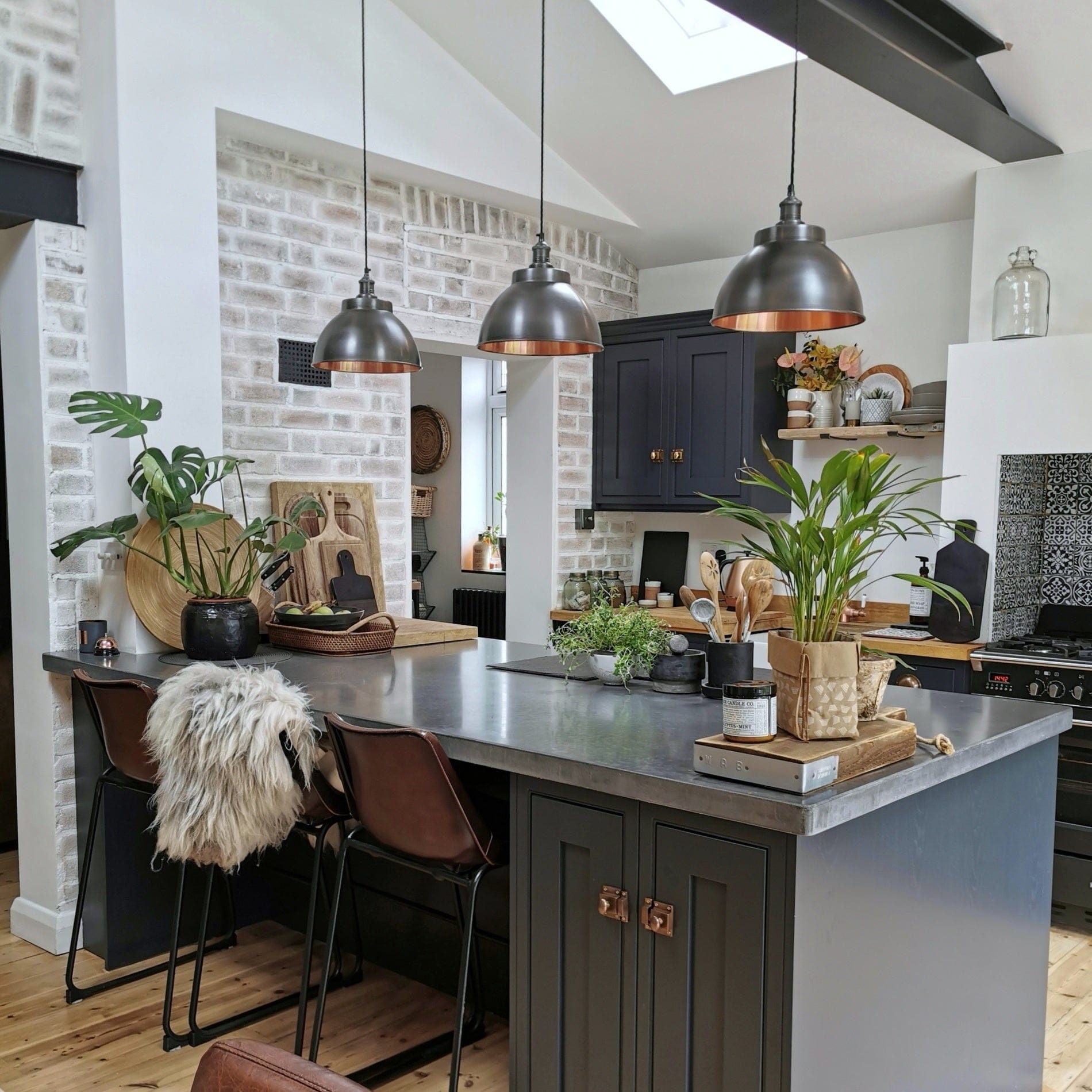 Brooklyn Dome Pendant - 13 Inch - Pewter & Copper-Ceiling Lights-Yester Home