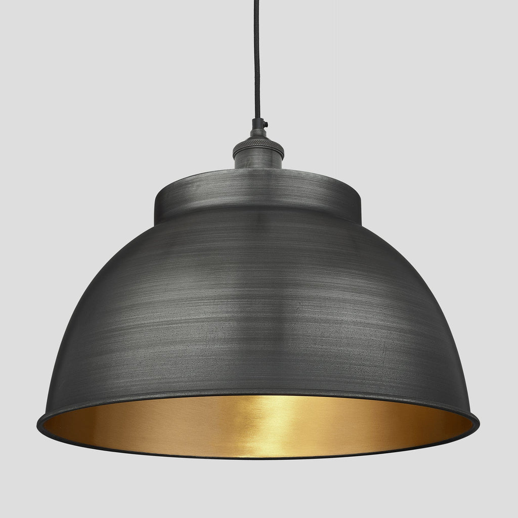 Brooklyn Dome Pendant - 17 Inch - Pewter & Brass-Ceiling Lights-Yester Home