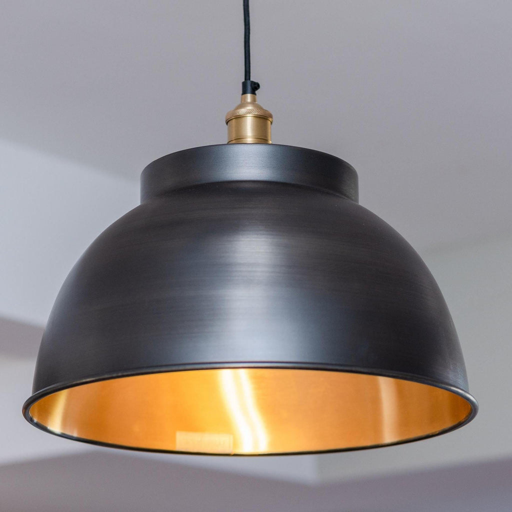Brooklyn Dome Pendant - 17 Inch - Pewter & Brass-Ceiling Lights-Yester Home