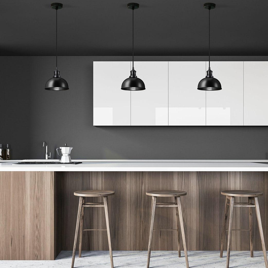 Brooklyn Dome Pendant - 8 Inch - Black-Ceiling Lights-Yester Home