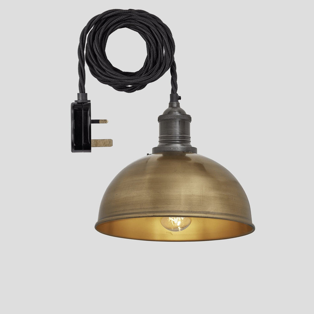 Brooklyn Dome Pendant - 8 Inch - Brass - With Plug-Ceiling Lights-Yester Home