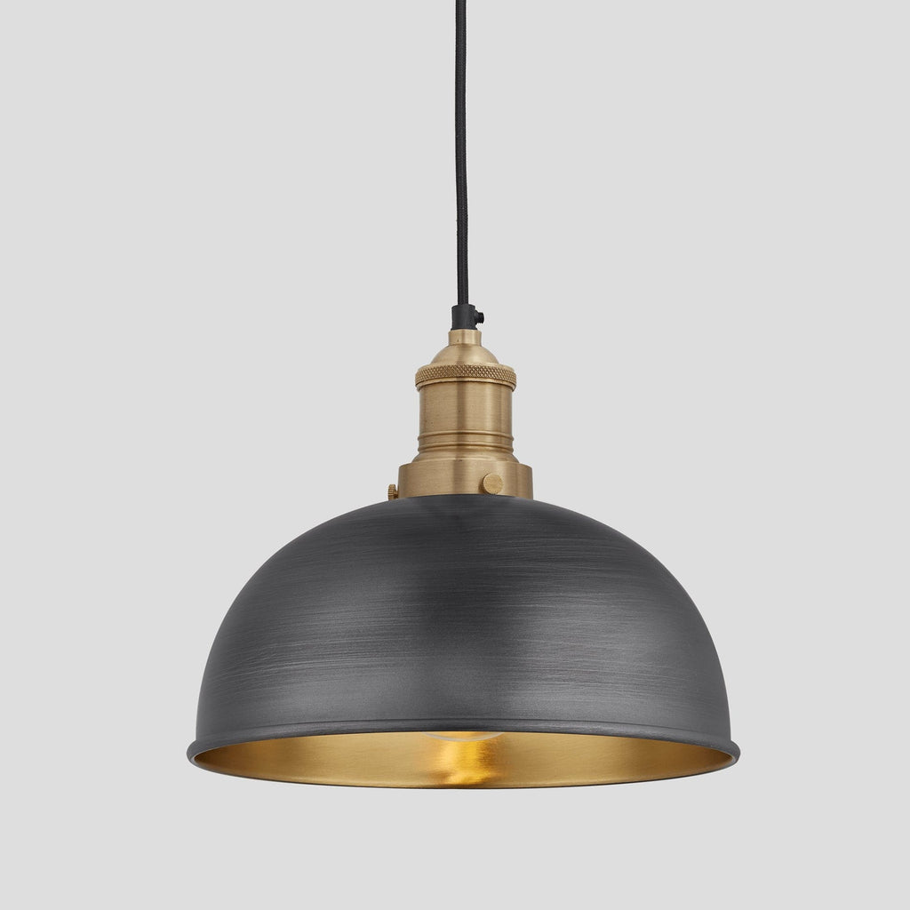Brooklyn Dome Pendant Light - 8 Inch - Pewter & Brass-Ceiling Lights-Yester Home
