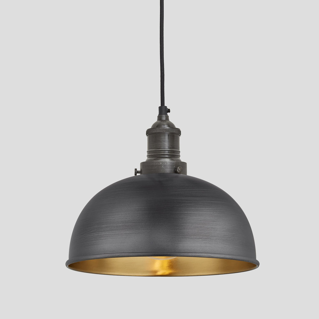 Brooklyn Dome Pendant Light - 8 Inch - Pewter & Brass-Ceiling Lights-Yester Home