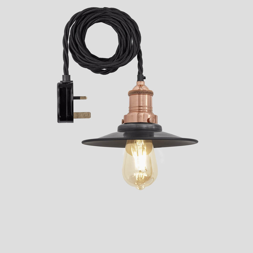 Brooklyn Flat Pendant - 8 Inch - Pewter - With Plug-Ceiling Lights-Yester Home