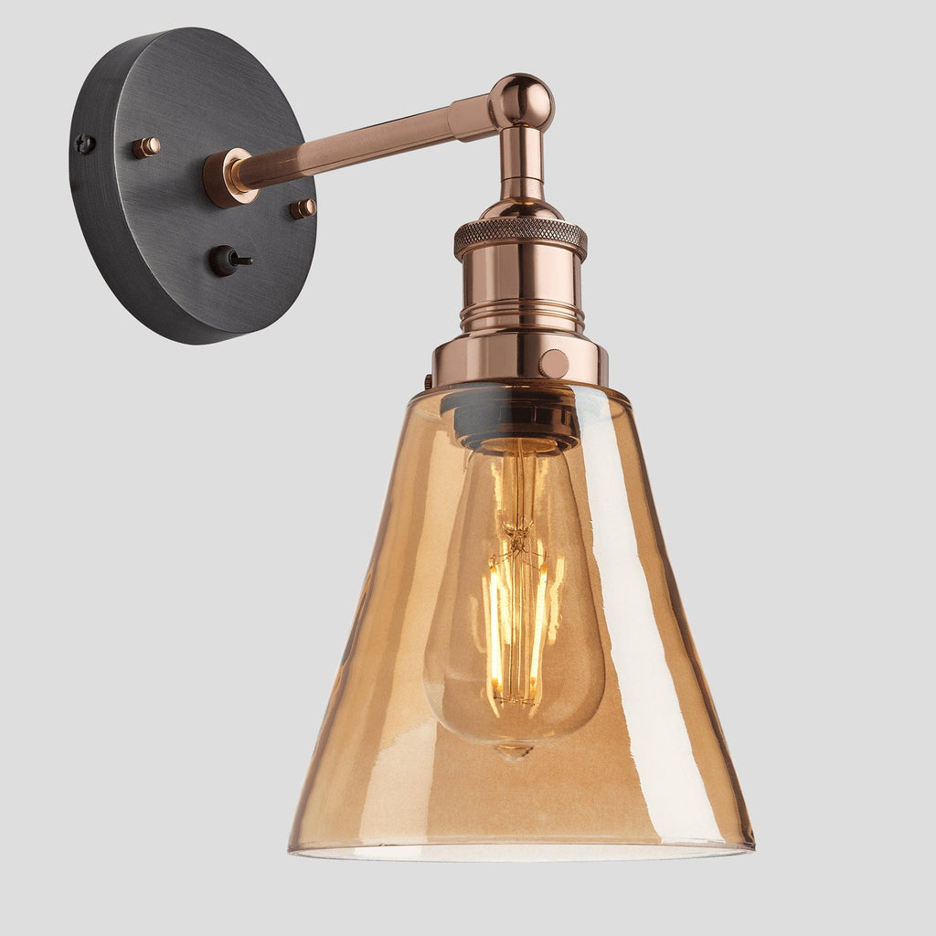 Brooklyn Tinted Glass Flask Wall Light - 6 Inch - Amber-Wall Lights-Yester Home