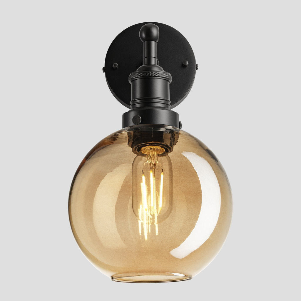 Brooklyn Tinted Glass Globe Wall Light - 7 Inch - Amber-Wall Lights-Yester Home