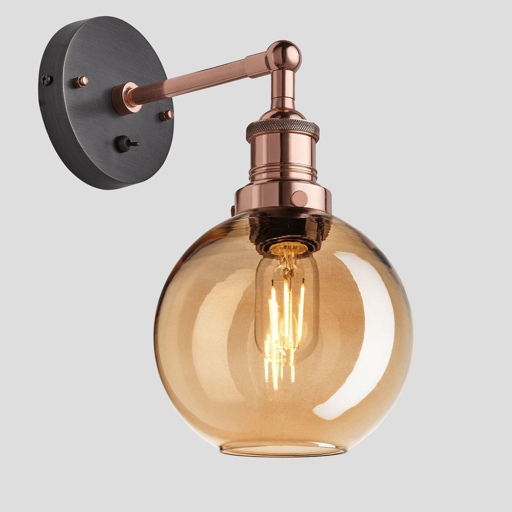 Brooklyn Tinted Glass Globe Wall Light - 7 Inch - Amber-Wall Lights-Yester Home