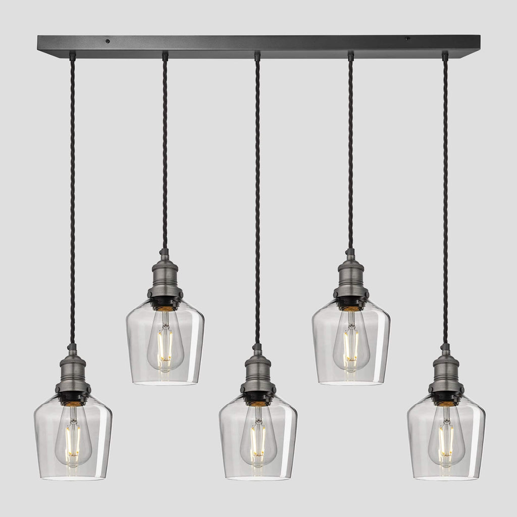 Brooklyn Tinted Glass Schoolhouse 5 Wire Cluster Lights - 5.5 inch - Smoke Grey