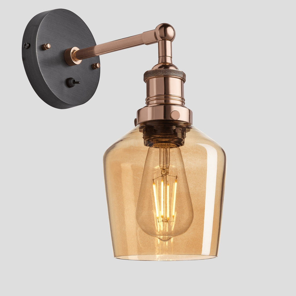 Brooklyn Tinted Glass Schoolhouse Wall Light - 5.5 Inch - Amber-Wall Lights-Yester Home