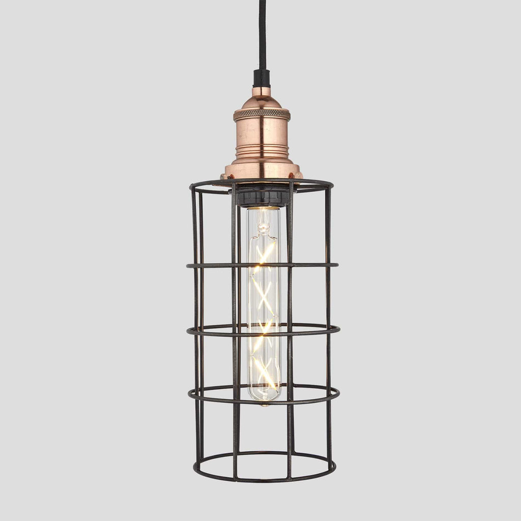Brooklyn Wire Cage Pendant - 5 Inch - Pewter - Cylinder-Ceiling Lights-Yester Home
