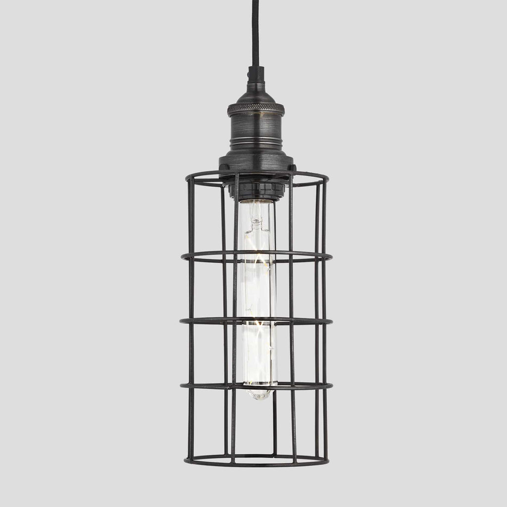 Brooklyn Wire Cage Pendant - 5 Inch - Pewter - Cylinder-Ceiling Lights-Yester Home