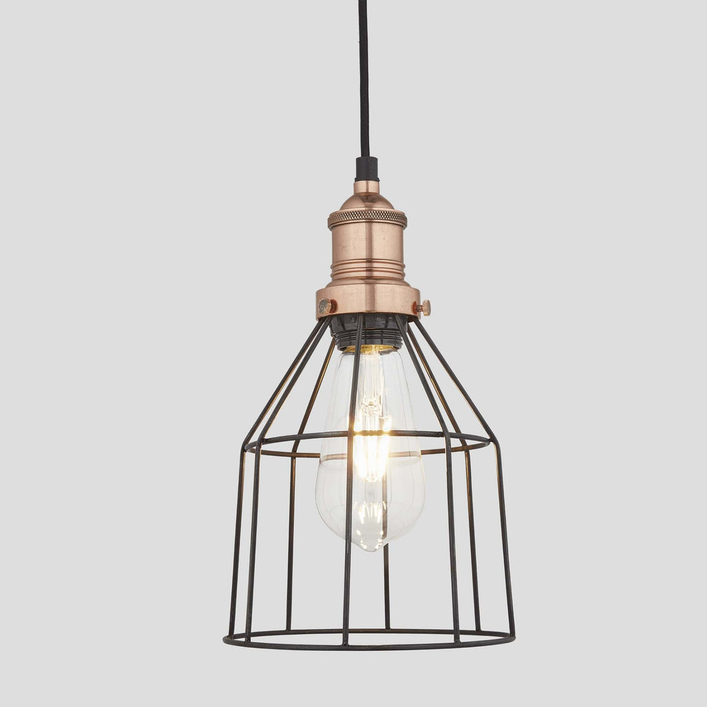 Brooklyn Wire Cage Pendant - 6 Inch - Pewter - Cone-Ceiling Lights-Yester Home