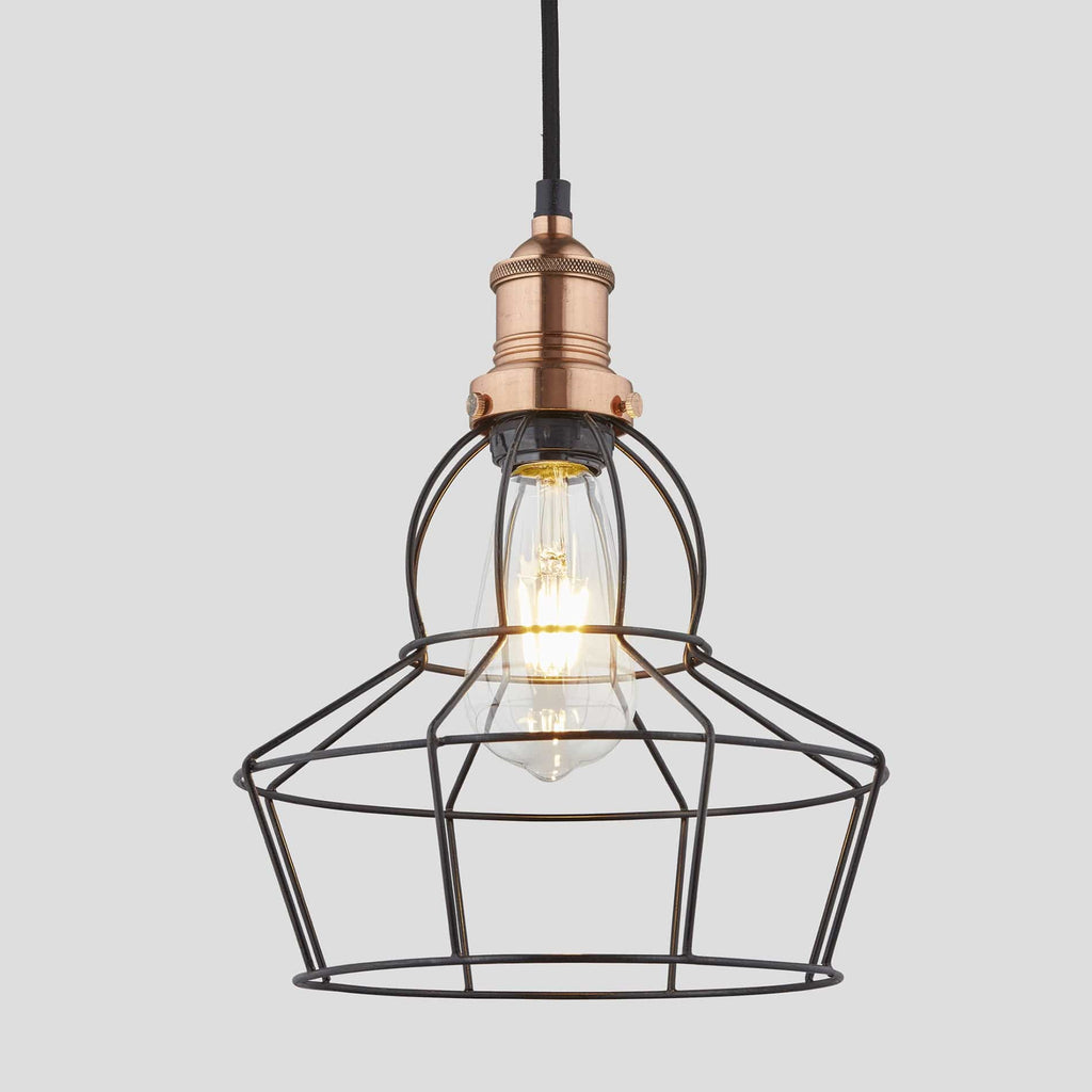 Brooklyn Wire Cage Pendant - 8 Inch - Pewter - Rose-Ceiling Lights-Yester Home