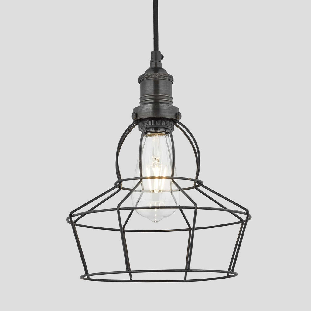 Brooklyn Wire Cage Pendant - 8 Inch - Pewter - Rose-Ceiling Lights-Yester Home