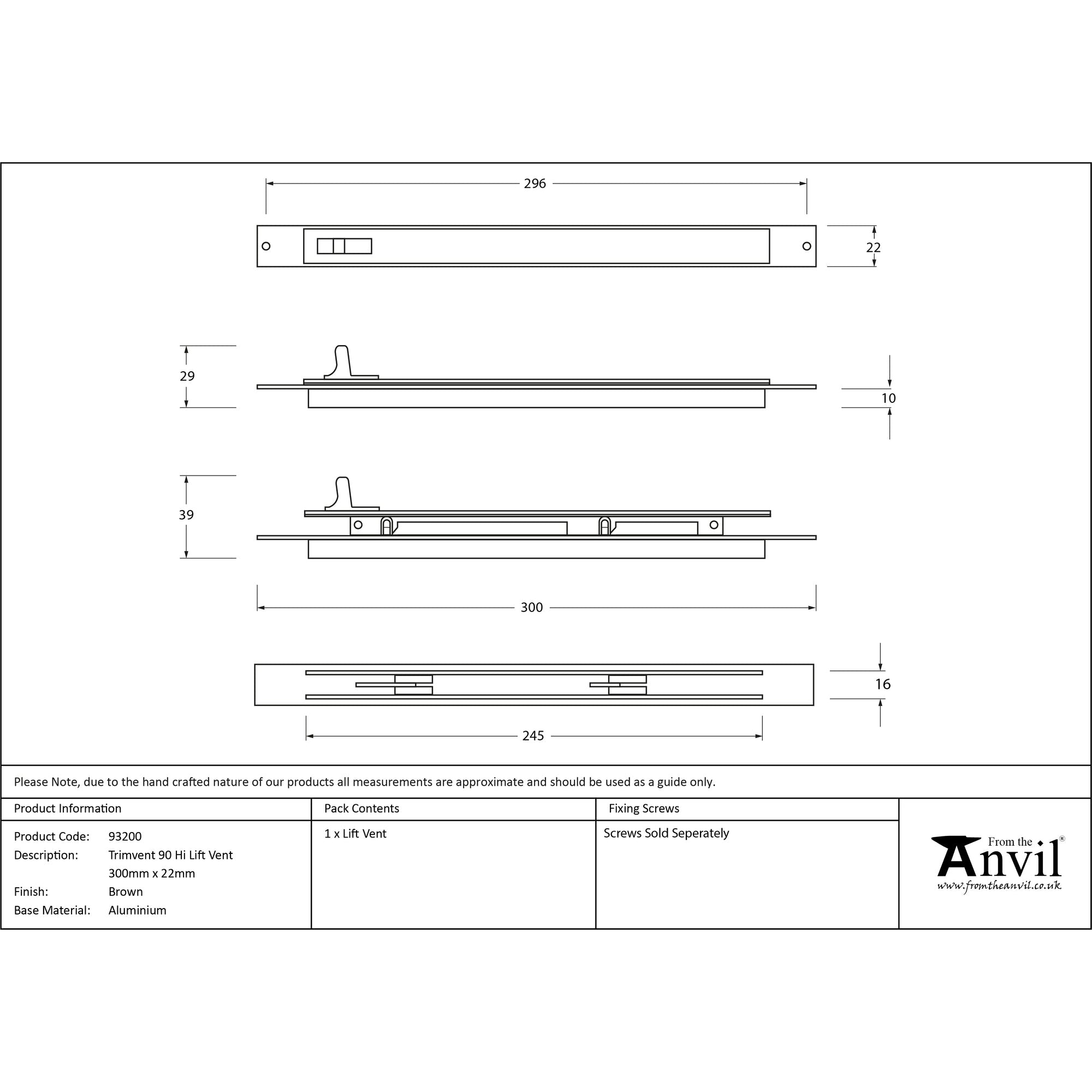 Brown Trimvent 90 Hi Lift Vent 300mm x 22mm | From The Anvil-Window Ventilation-Yester Home