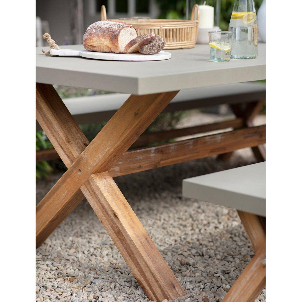 Burford Table and Bench Set, Large in Natural - Polystone-Outdoor Dining Tables & Sets-Yester Home