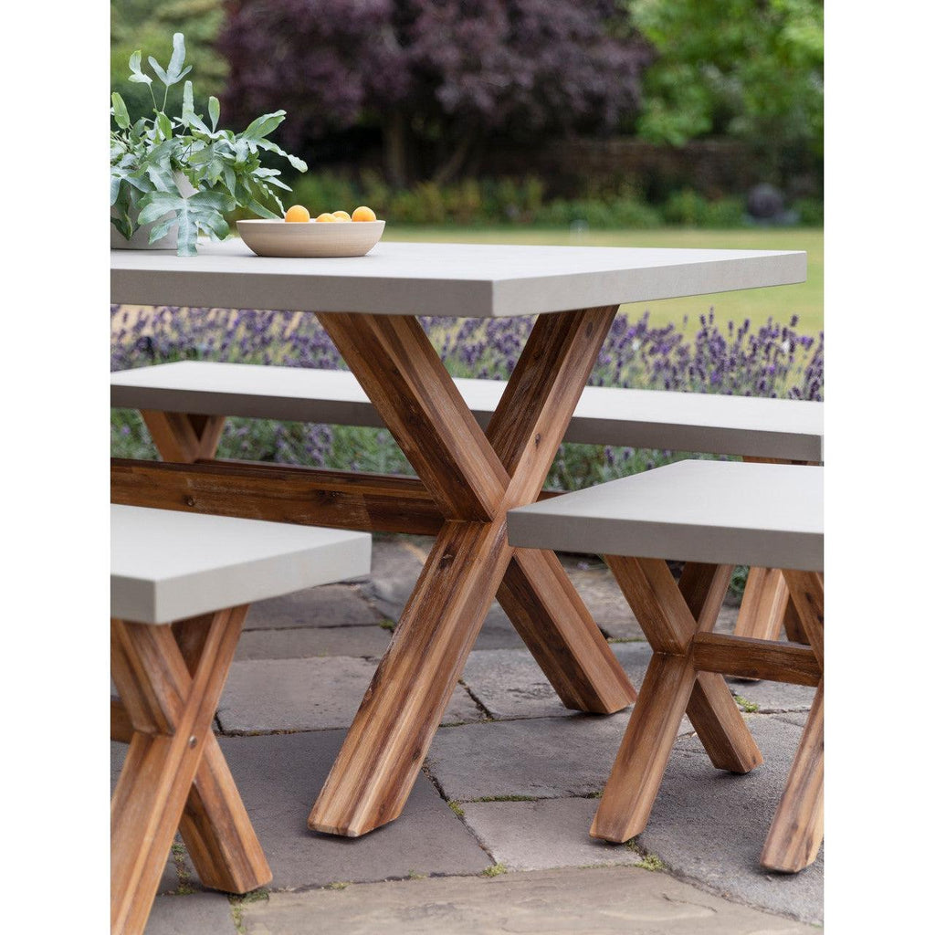 Burford Table and Bench Set, Small in Grey - Polystone-Outdoor Tables-Yester Home