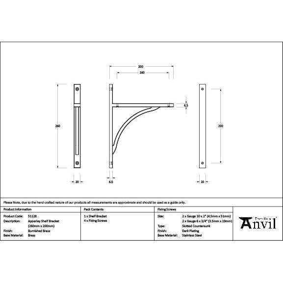 Burnished Brass Apperley Shelf Bracket (260mm x 200mm) - Shelf Brackets - From The Anvil - Yester Home