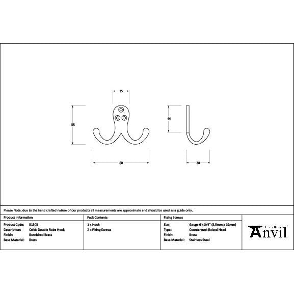 Burnished Brass Celtic Double Robe Hook - Coat Hooks - From The Anvil - Yester Home