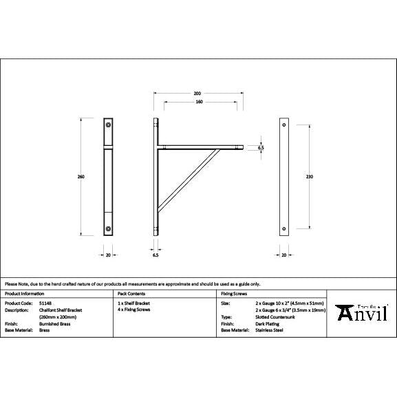 Burnished Brass Chalfont Shelf Bracket (260mm x 200mm) - Shelf Brackets - From The Anvil - Yester Home