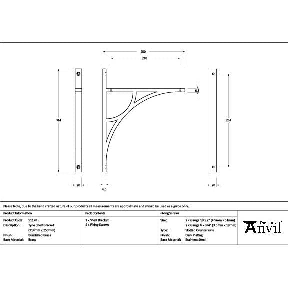 Burnished Brass Tyne Shelf Bracket (314mm x 250mm) - Shelf Brackets - From The Anvil - Yester Home