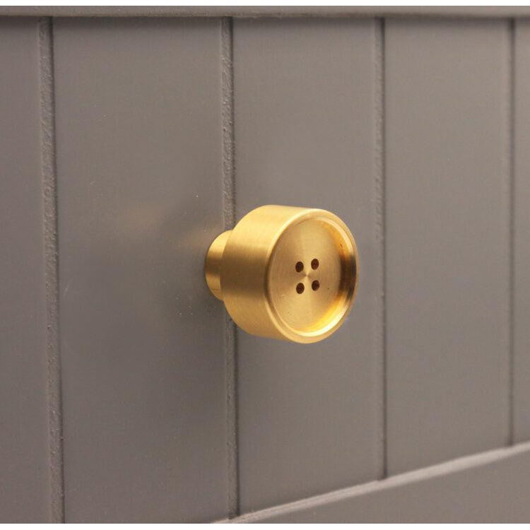 Button Cupboard Door Knob Satin Brass-Cupboard Knobs-Yester Home