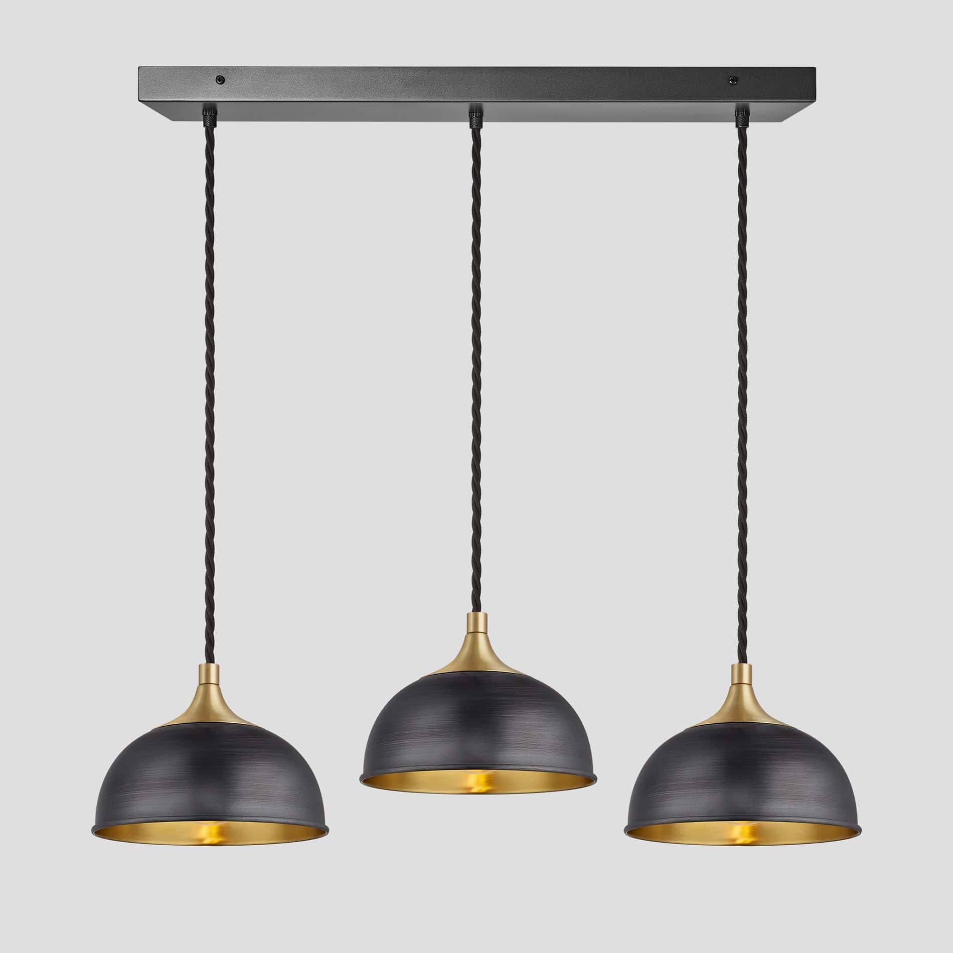 Chelsea Dome 3 Wire Cluster Lights - 8 inch - Pewter & Brass-Ceiling Lights-Yester Home