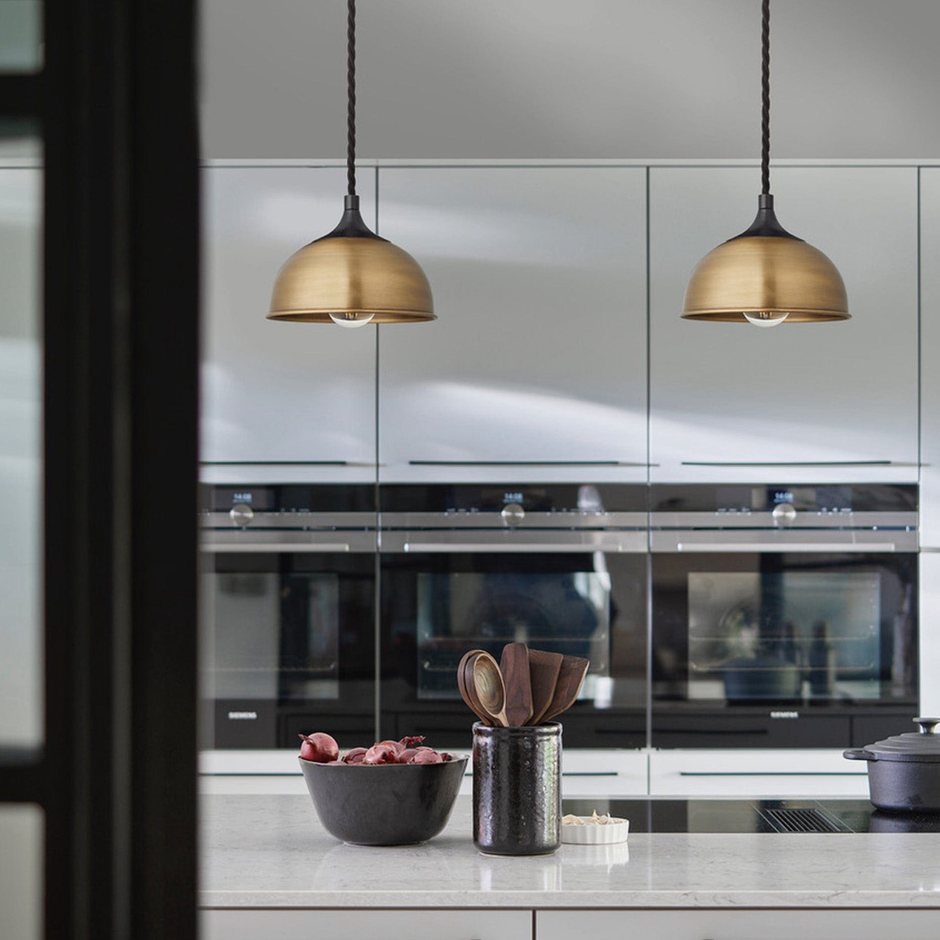 Chelsea Dome Pendant - 8 Inch - Brass-Ceiling Lights-Yester Home
