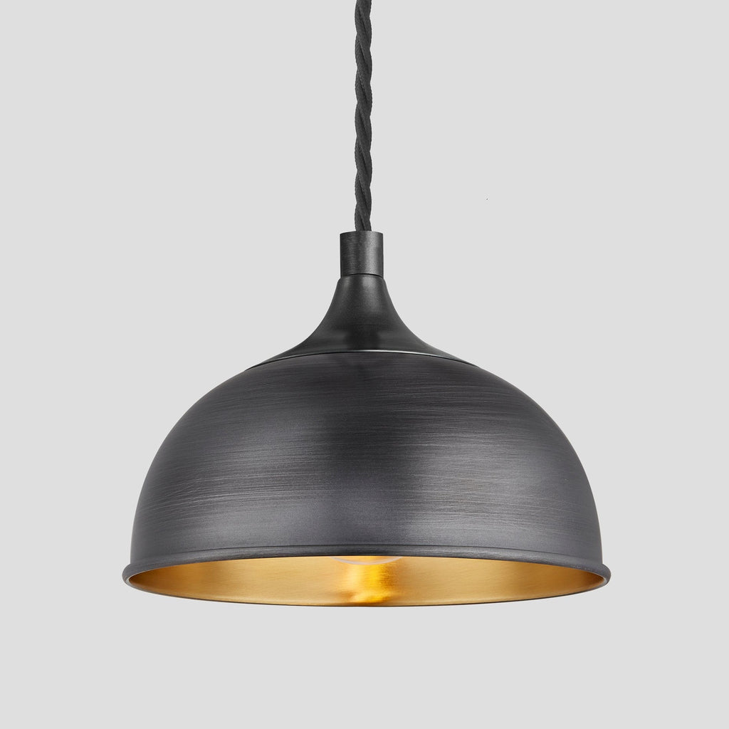 Chelsea Dome Pendant - 8 Inch - Pewter & Brass-Ceiling Lights-Yester Home