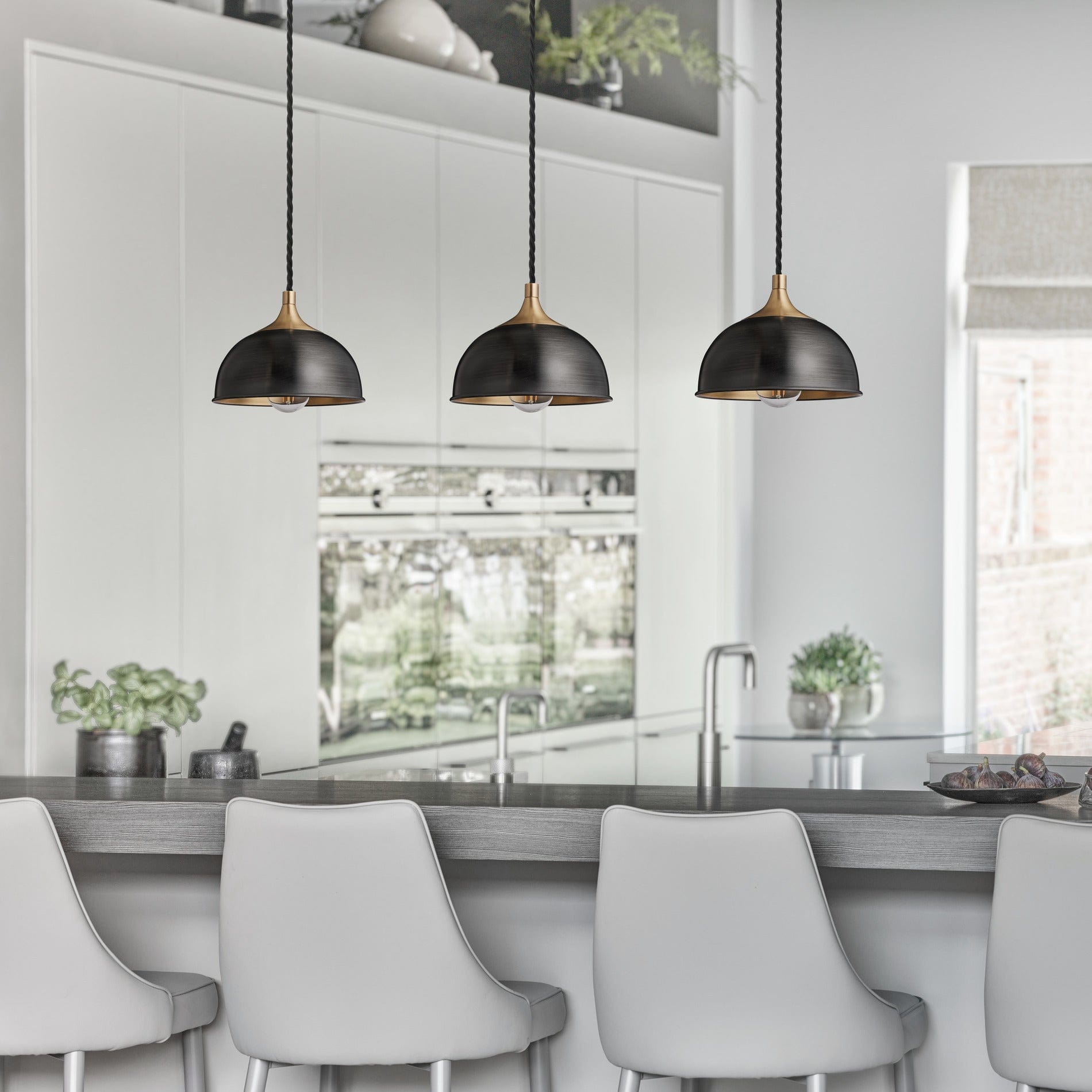 Chelsea Dome Pendant - 8 Inch - Pewter & Brass-Ceiling Lights-Yester Home
