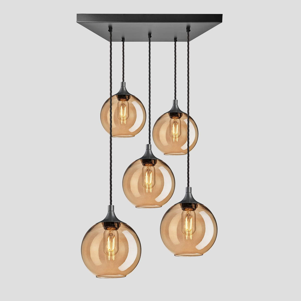 Chelsea Tinted Glass Globe 5 Wire Square Cluster Lights - 7 inch - Amber-Ceiling Lights-Yester Home