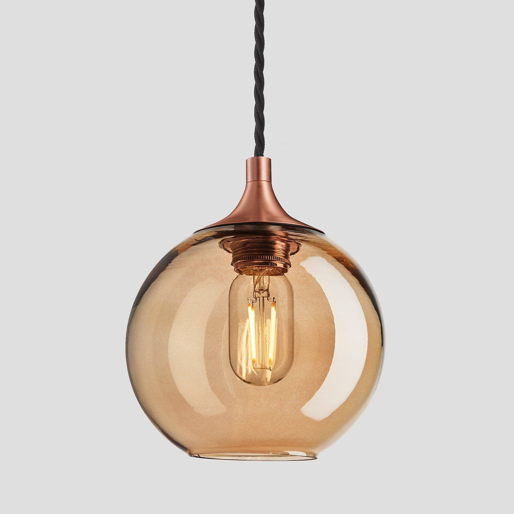 Chelsea Tinted Glass Globe Pendant Light - 7 Inch - Amber-Ceiling Lights-Yester Home