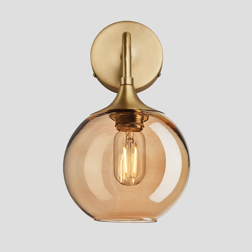 Chelsea Tinted Glass Globe Wall Light - 7 Inch - Amber-Wall Lights-Yester Home
