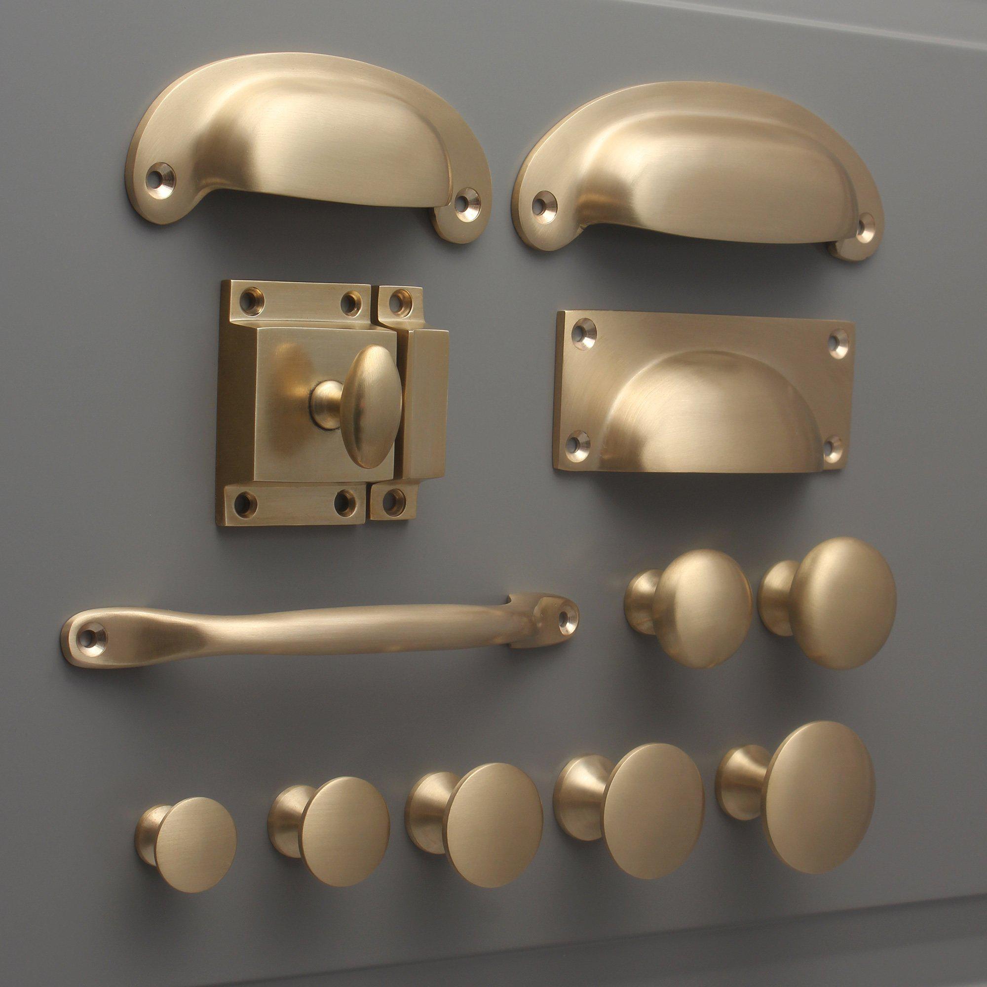 Classic Brushed Satin Brass Cupboard Handles | Unlacquered
