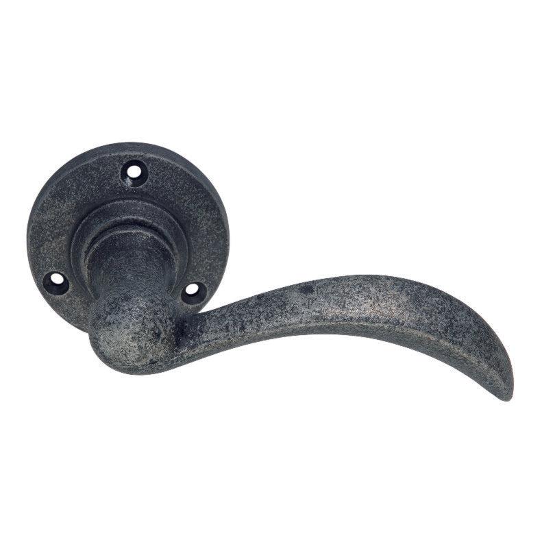 Curved Lever on Round Rose Pewter-Pewter Levers on Rose-Yester Home