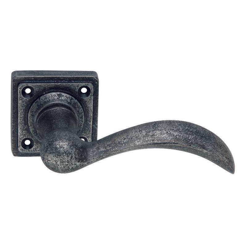 Curved Lever on Square Rose Pewter-Pewter Levers on Rose-Yester Home