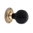Ebony Beehive Rim/Mortice Door Knob Aged Brass-Rim Door Knobs-Yester Home